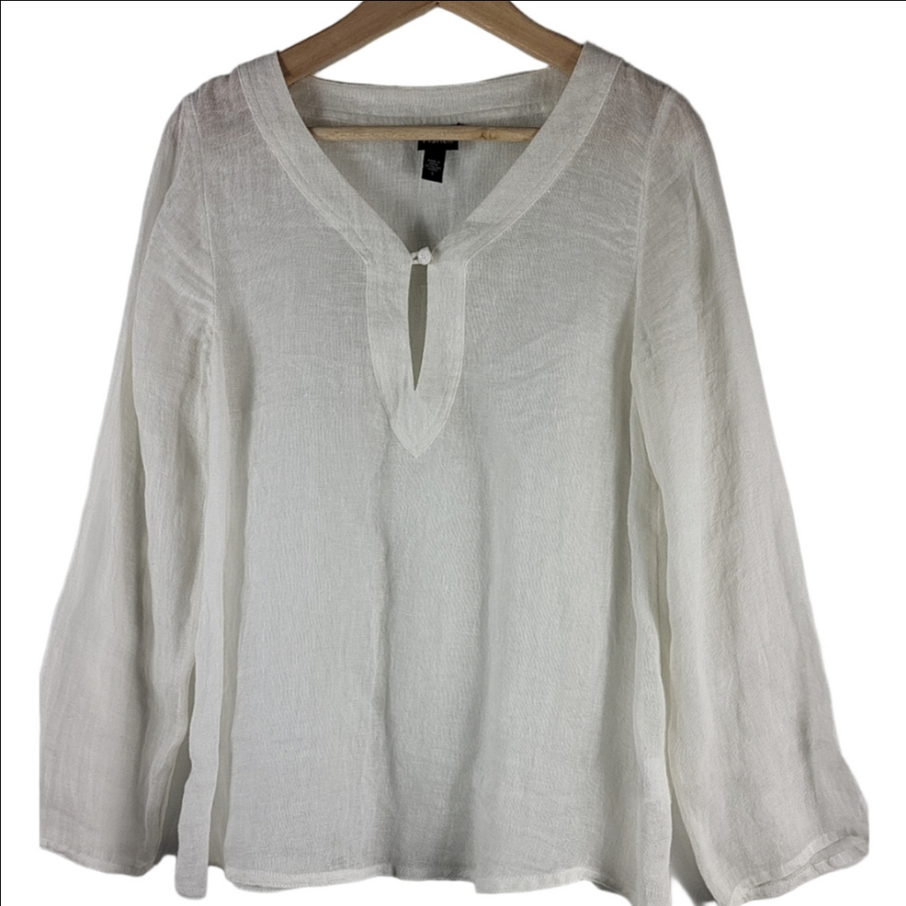 Eileen Fisher Linen Tunic Top, White Small